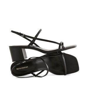 Reformation Serenity Black Leather Block Heel Sandals